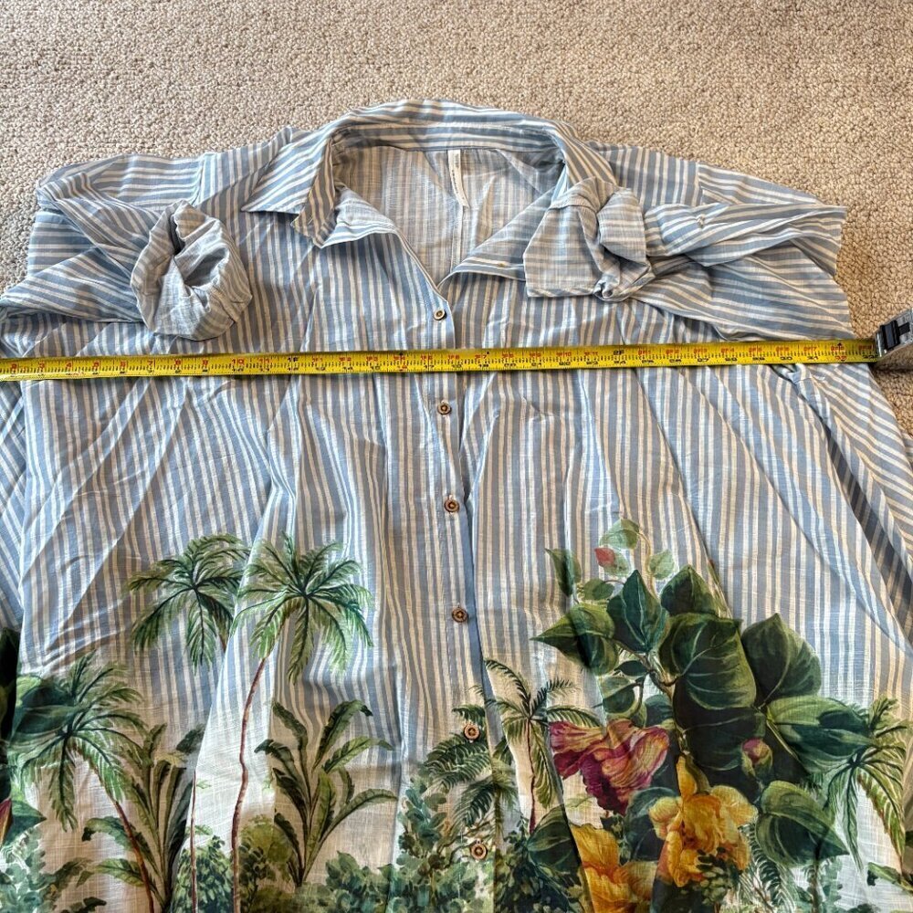 Anthropologie Striped Blue Green Dress XL Oversized Button Front Summer CoverUp - Picture 15 of 16